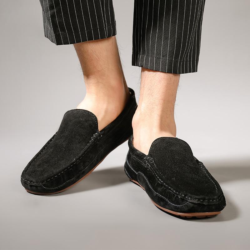 Mode Herren High-End Luxusschuhe Herren Wildleder Slipper Slip-on Herrenschuhe Mode Allround Freizeitschuhe Rutschfeste Fahrschuhe Schwarz