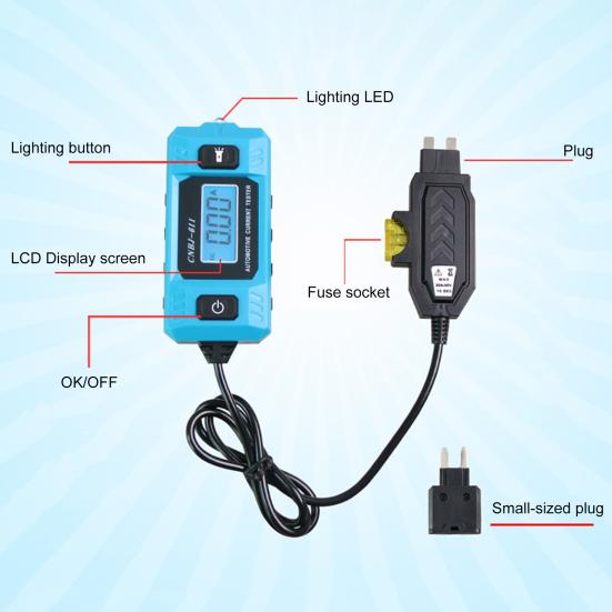 Yousheng Circuit Fault Tester Automotive Current Detector with Blue Backlit LCD Screen Built-in Headlight for Car And Commercial Vehicle Circuit