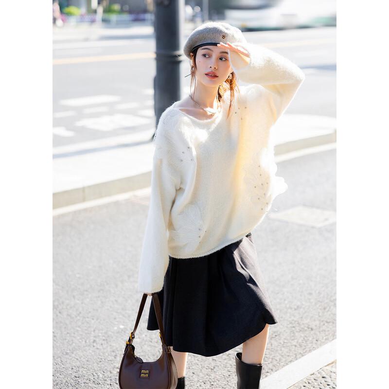 Mokana Women's Plus Size 3D Floral Knitted Long Sleeve Sweater