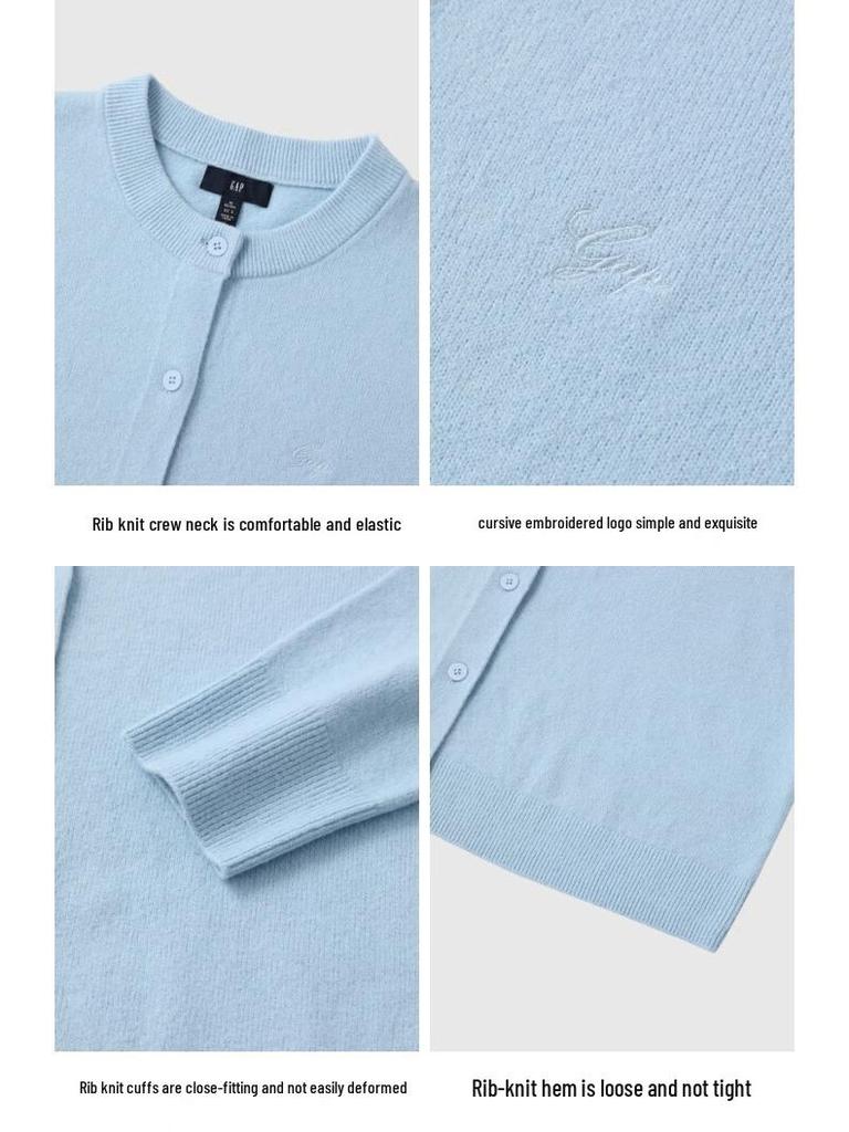 Gap Women's 2025 Fall Embroidered Logo Fitted Round Neck Soft Knit Cardigan