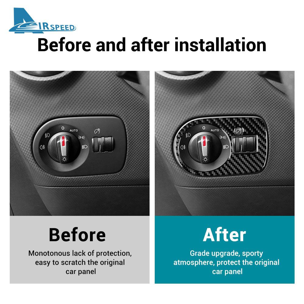 Echter Weicher Karbonfaser-Aufkleber für Seat Leon 2005 2006 2007 2008 2009 2010 2011 2012 LHD RHD Auto Scheinwerferschalter Rahmenverkleidung