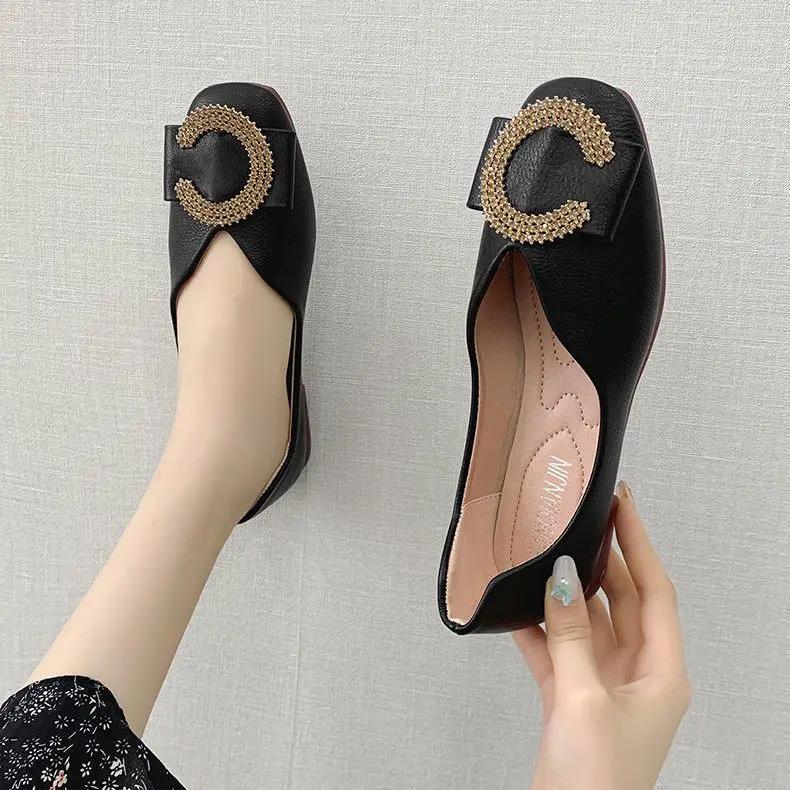 Fashion Office Low Heel Elegant Shoes for Women Red Black Woman Flats Non Slip High Quality Fashion Fashionable Social Casual Stylish 39