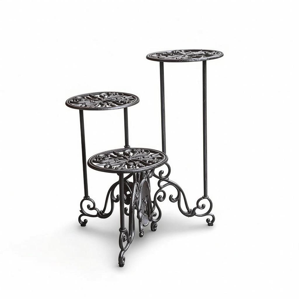 Three Tier Plant Stand Ornate Cast-Iron Flower Decorative