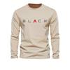 Men's 100% pure cotton loose fit plus size comfortable casual sports BLACK letter printed round neck long sleeved T-shirt top