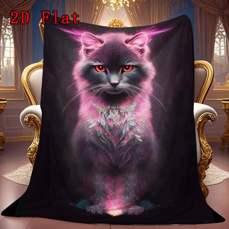 Charming Pink Cat 2D Flat Pattern Flannel Blanket High Quality All Seasons Warmth and Comfort Perfect for Christmas Gifts.