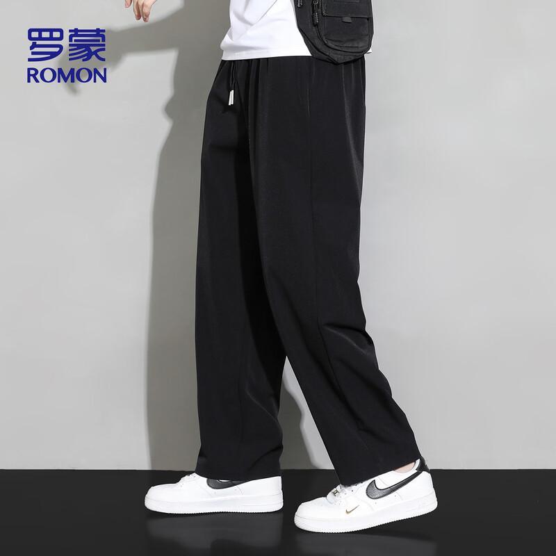 ROMON Men's Ice Silk Loose Straight Casual Pants