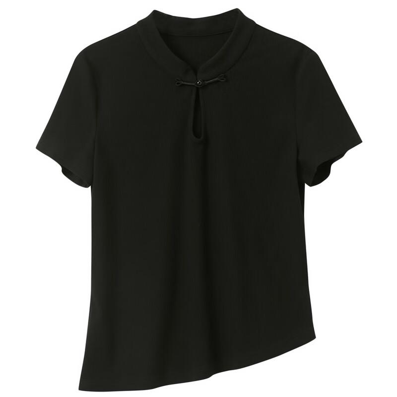 Women's Plus Size Chinese Style Stand Collar T-Shirt with Frog Buttons