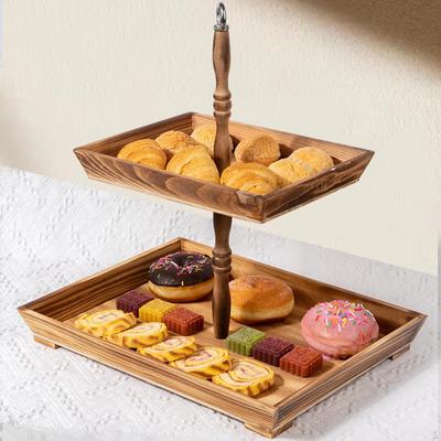 Suport din lemn pentru cupcakes Tavă de servire Fructe rustice Suport de patiserie pentru gustare pentru blatul de bucătărie
