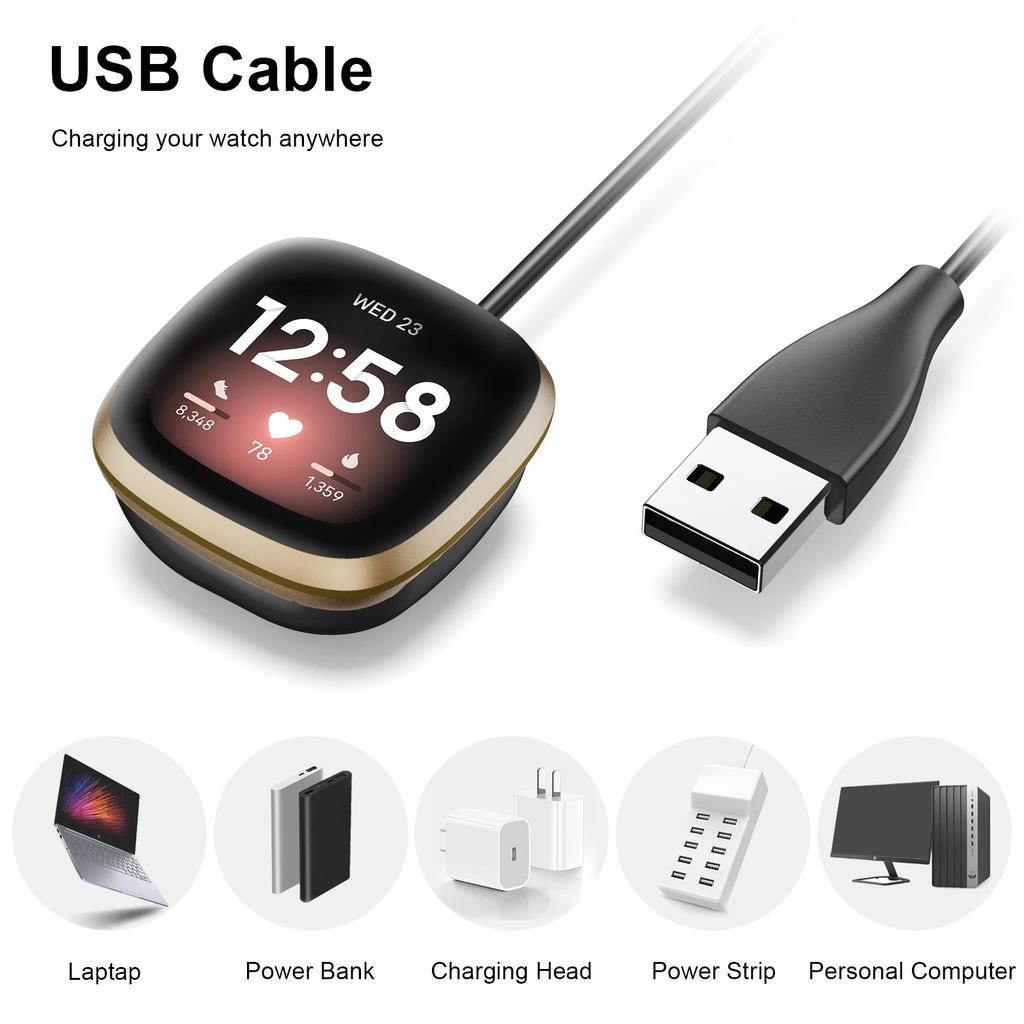 Přenosný USB magnetický nabíjecí dokovací adaptér pro Fitbit Versa 3 Rychlonabíjecí napájecí kabel pro Fitbit Sense Příslušenství pro chytré hodinky