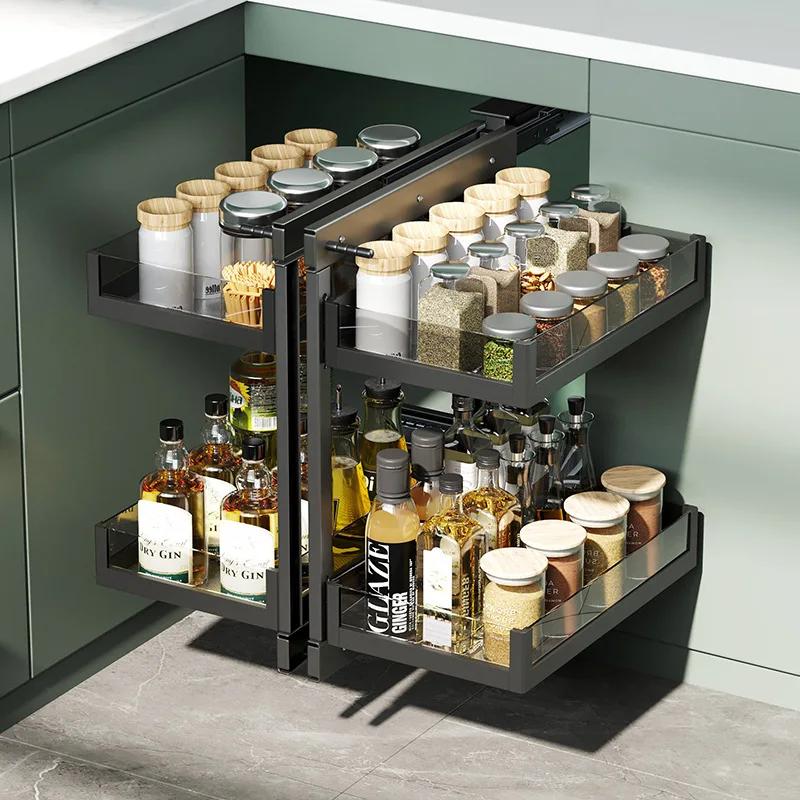 Kitchen Cabinet Corner Pull-out Basket Full Pull-out Aluminum Alloy Open Door Corner