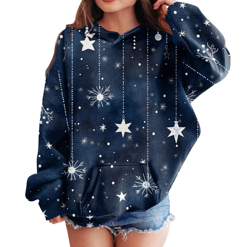 Genç Kızlar İçin Sweatshirtler Kapüşonlu Uzun Kollu İpli Kazak Sevimli Oversize Kapüşonlu Noel Günü