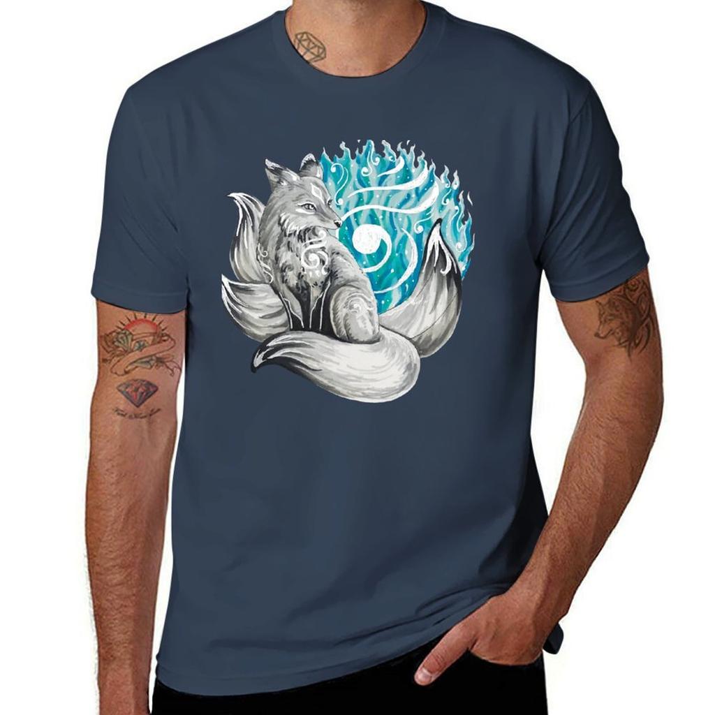 Fox Kitsune With Blue Foxfire Tshirt T Shirts For Unisex Graphic Vintage Tshirt