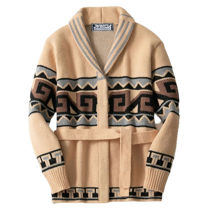 Cross-Border Men's Clothing Autumn and Winter Thickened Mid-Length Knitwear Jacquard Belt Cardigan Outdoor Sweater Jacket Sy0205