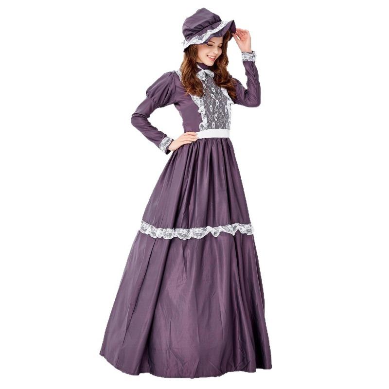 Halloween European Medieval Victorian Vintage Court Noble Queen Pastoral Dark Purple Dress