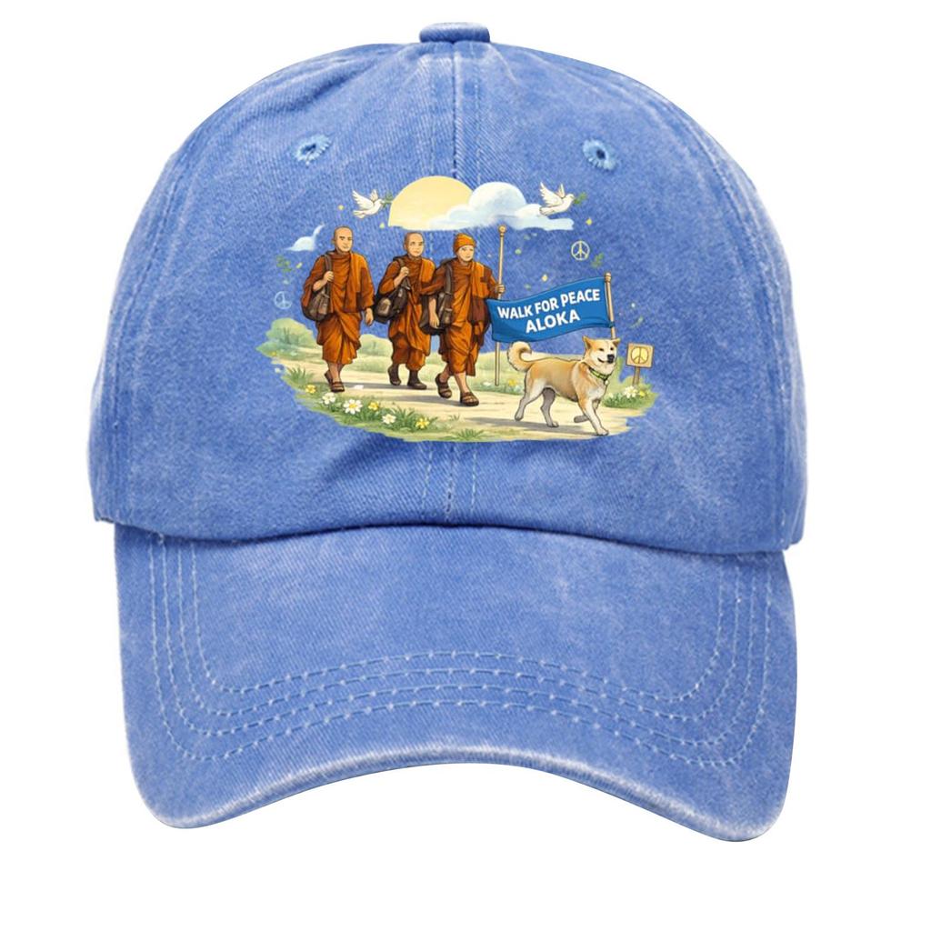 Washed Cotton Baseball Cap with Printed Distressed Soft Top Denim Hat, Vintage Hat