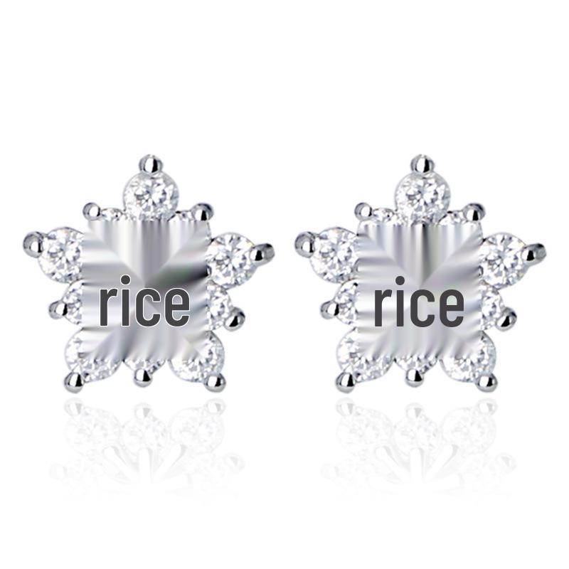 Five-Pointed Star Snowflake Silver-Plated Stud Earrings with Full Diamonds - Women's Christmas Jewelry