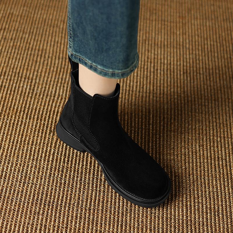 2025 Winter/Autumn Chelsea Boots Genuine Leather Shoes for Women Retro Boots Round Toe Ankle Boots British Style Women Shoes