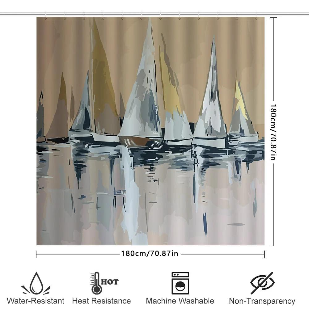 Modern Sailboat Print Shower Curtain Neutral Tones For Bath Decor Home Decoration In Bathroom Curtains From Home Garden.