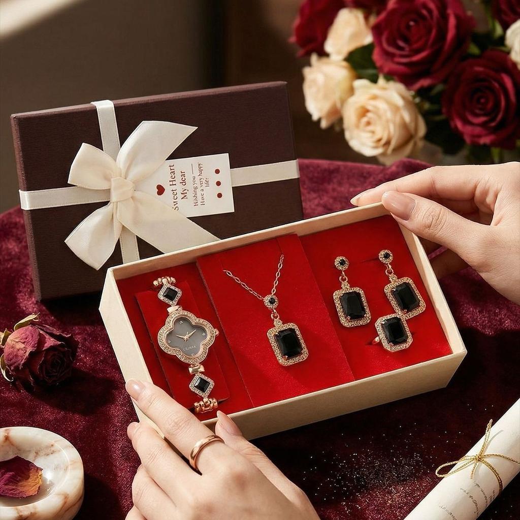 Valentine's Day Mother's Day Women's Day Light Luxury Business Gift Set Necklace Earrings Ring Bracelet Mom