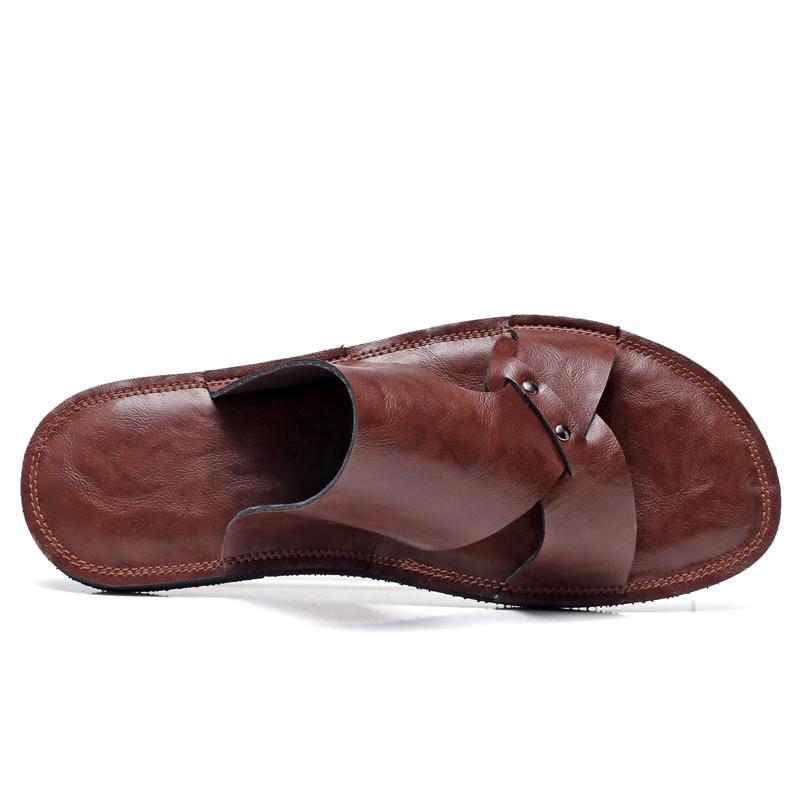 Plus Size 50 Fashion Men Soft Bottom Sandals Solid Color Open Toe Leather Walking Shoes New Beach Breathable Antiskid Slippers