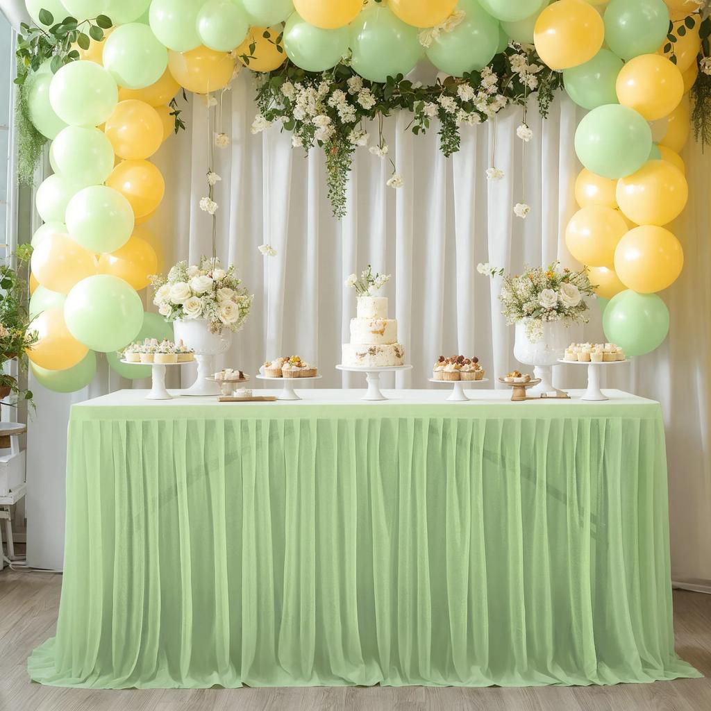 Chiffon Table Skirt for Baby Shower Tulle Ruffle Table Cloth for Wedding Birthday Party Bridal Shower Cake Table Decorations