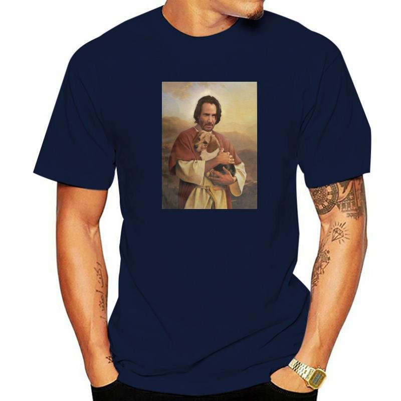 Keanu Reeves Holding A Puppy T Shirt Unisex Cotton Male TShirts John Wick Movie Dog Film Animals Baba Yaga Tee Short Sleeve 5xl