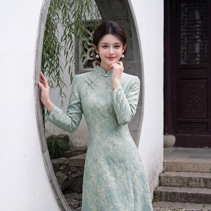Sangyuan Pavilion 1011 new cheongsam autumn and winter long fashion and thin retro high-end cheongsam