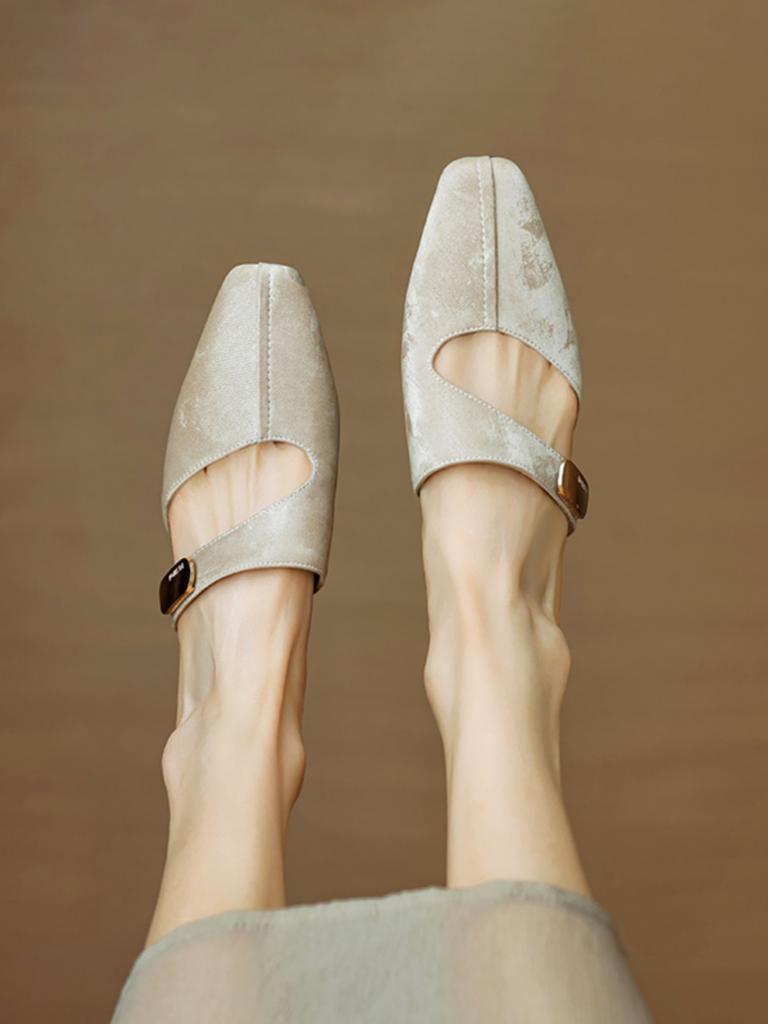 French Temperament Medium Thick Heel Bag Head Half Slippers Women's 2025 New Casual Outer Wear Summer Lazy Muller Shoes Sandals