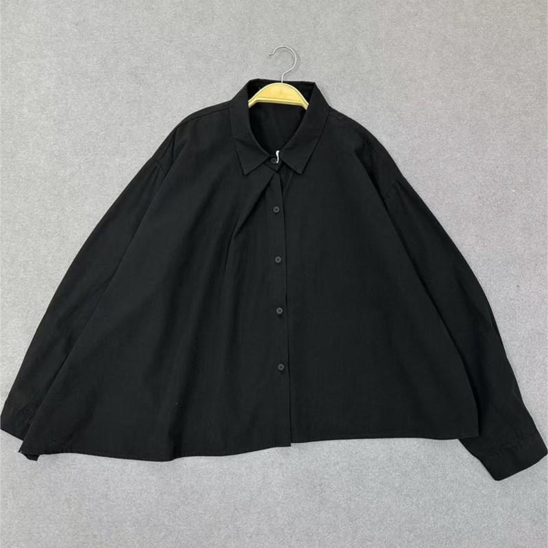 Johnature Irregular Tops Spring Autumn Retro Casual Loose Short Solid Color Simple Shirts Women