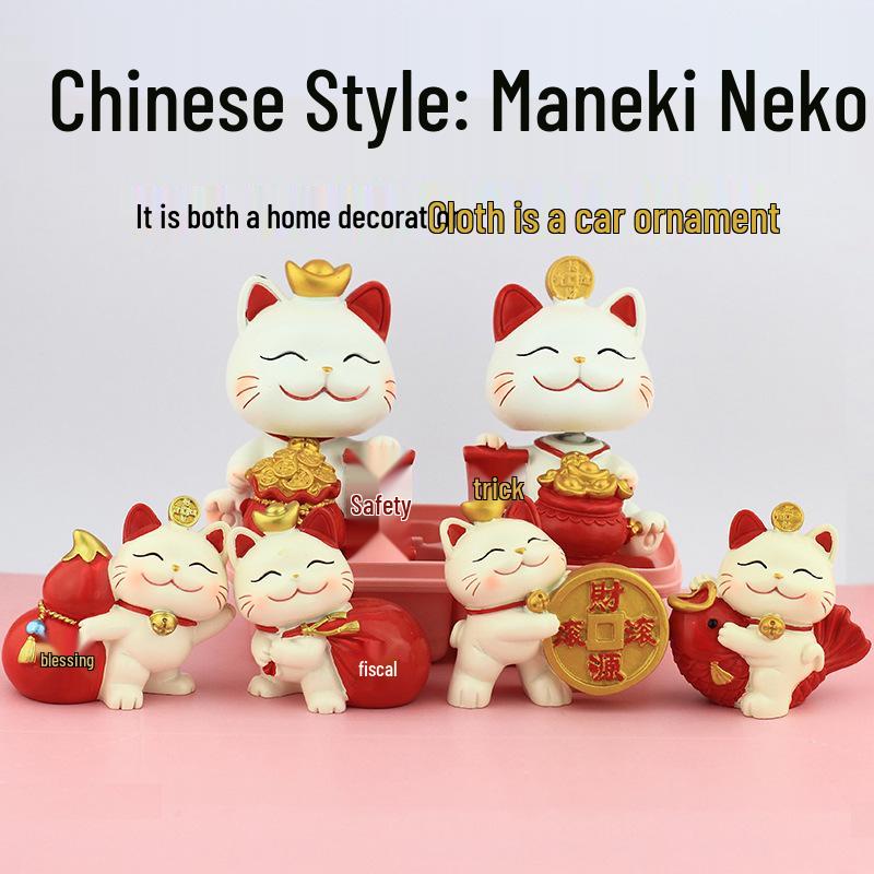 

Adorable Nodding Fortune Cat Resin Figurine - Perfect Desk Ornament & Gift
