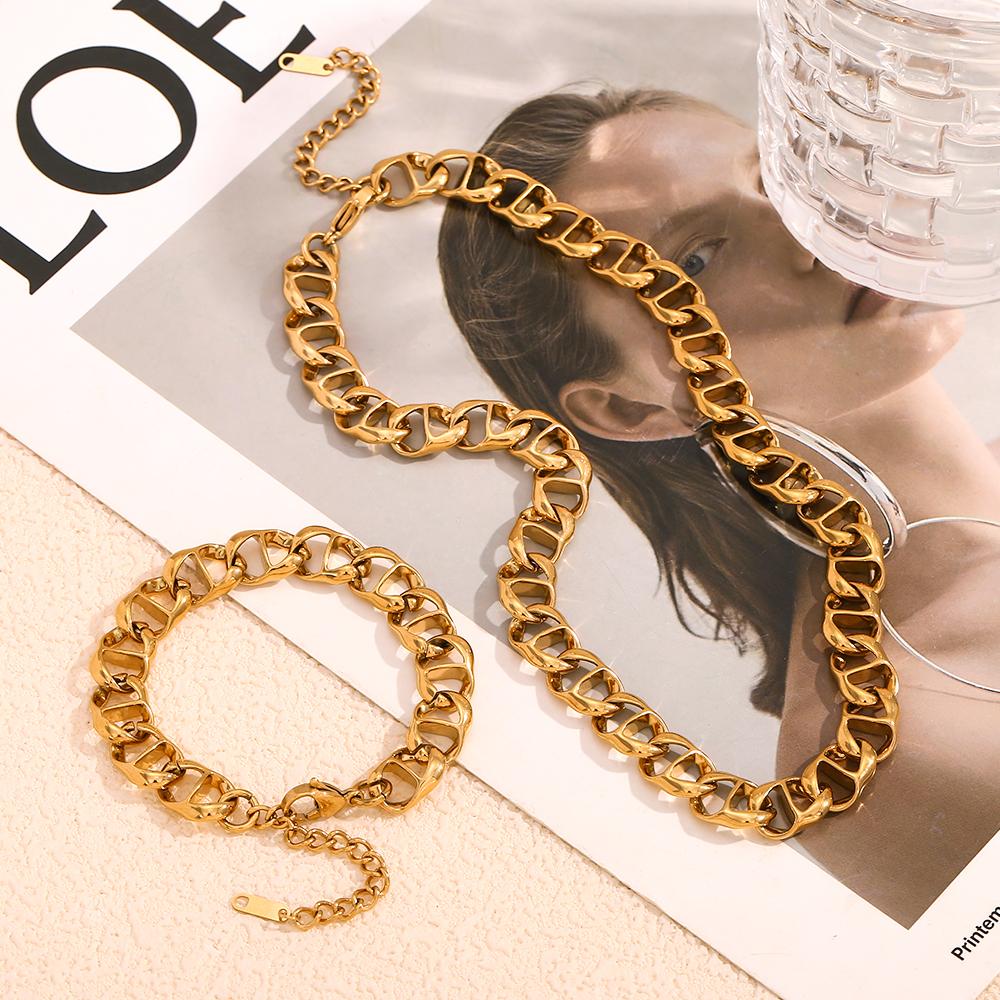 MamacitaSlay 316L Stainless Steel 11mm Wide Pig Nose Buckle Chain Waterproof 18K Gold Plated Neck Jewelry Punk Style Necklace