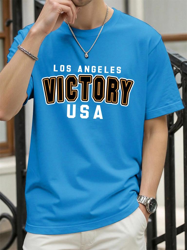 Victory Usa Los Angeles Print Men TShirts Cotton AllMatch T Shirt Comfortable Crewneck Tops Loose Unisex Summer Clothes