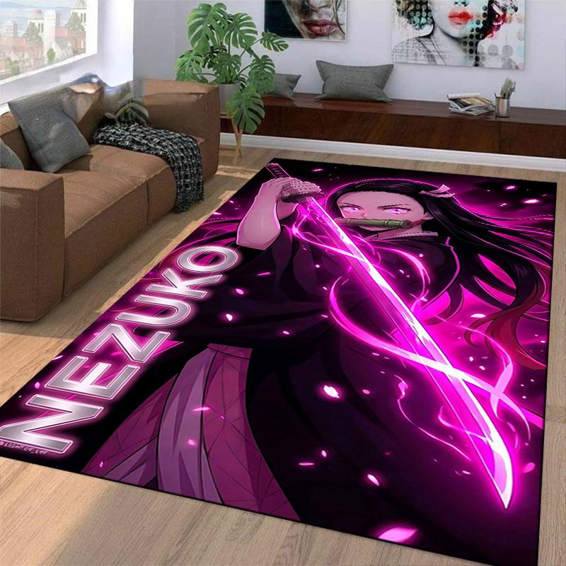 Anime-Mädchen mit Schwert Design Teppich, Nezuko Rosa Stil Heimdekor Geeignet für die Verwendung als Anti-Rutsch-Matte für Wohnzimmer Schlafzimmer Sofas