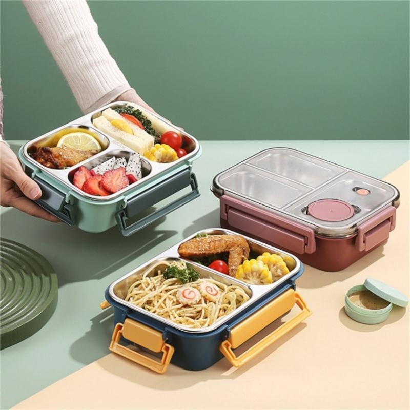 304 Stainless Steel Food Storage Container with Dividers Meal Box Portable Lunch Box for Office and Outdoor Use