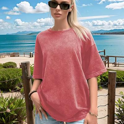 Summer Women's Washed T-shirt, Summer Lazy Style Shoulder Down Casual Short Sleeved T-shirt