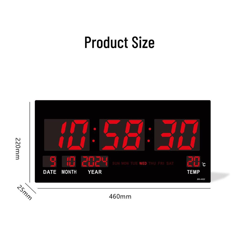Large LED Wall Clock - English Display with Plug-in Feature for Living Room