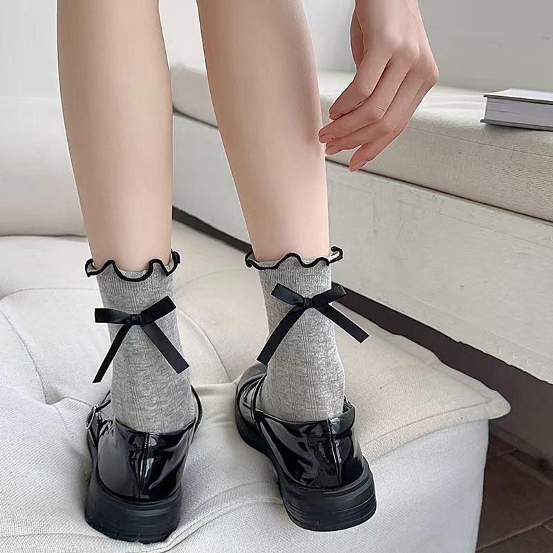 Summer Thin Mesh Breathable Mid-calf Socks, Girls' Ballet Socks, Women's Style, and Bow Tie Pile Socks At The Heel