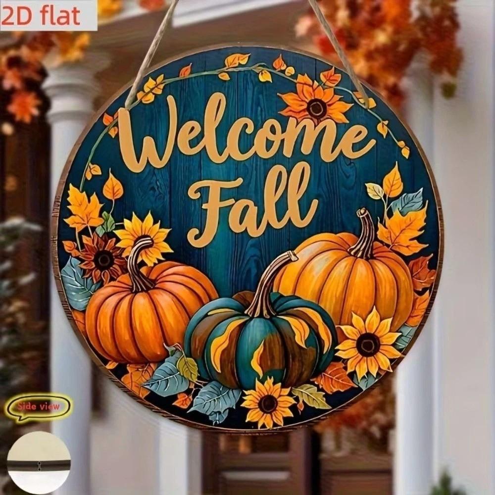 Rustic Pumpkin Sunflower Door Hanger Vintage Style Fall Plaque Wall Decor Home Garden Decor