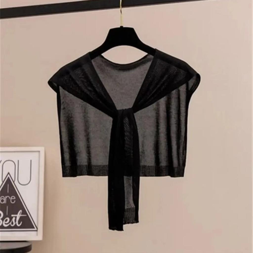 Ice Silk Thin Breathable Comfortable Shawl Versatile Solid Color Sunscreen Shoulder Pads Air Conditioner Knotted Shawl Knitting