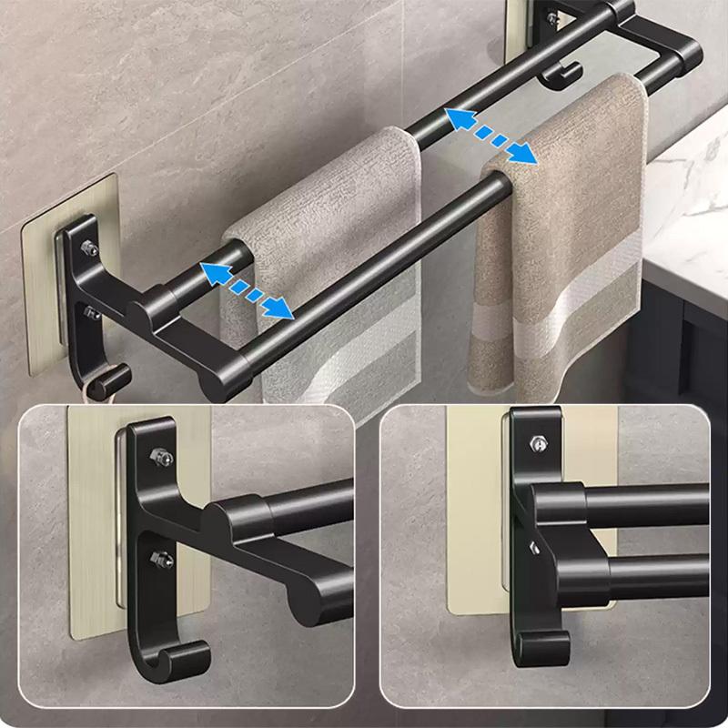 Non-drilling Towel Rack Double Layer Self Adhesive Bathroom Shower Bath Room Toilet Towel Holder Two Bars Hand Towel Holder Rail