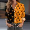 Women's Halloween Print Long Sleeve Button Down Shirt Casual Blouse