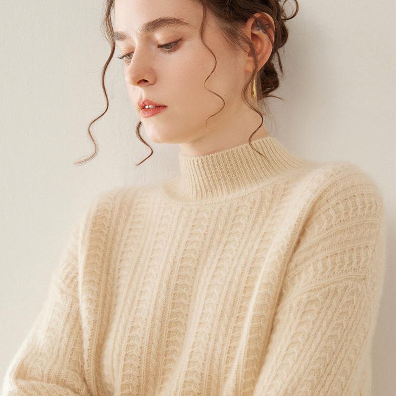 Women's Slim Fit Cashmere High Neck Knit Pullover - Thick, Stylish, Casual, and Elegant for Autumn/Winter