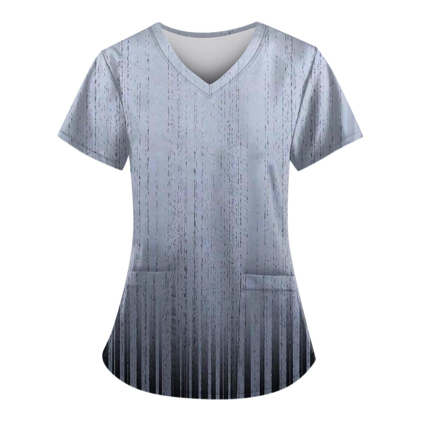 

Женская мода, рабочая одежда с v-образным вырезом, короткими рукавами и карманами, топы с принтом, летние топы для женщин S