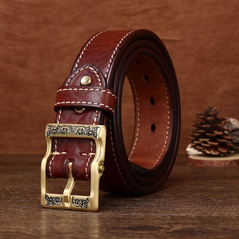 Thickened Men's First Layer Retro Belt Personalized Belt Copper Buckle Belt