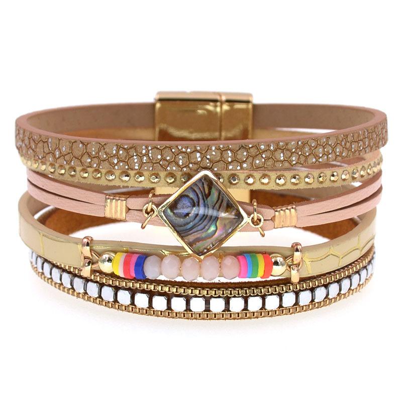 Lederarmband Kristall Wrap Böhmen Armreif Frauen Schmuck Zubehör
