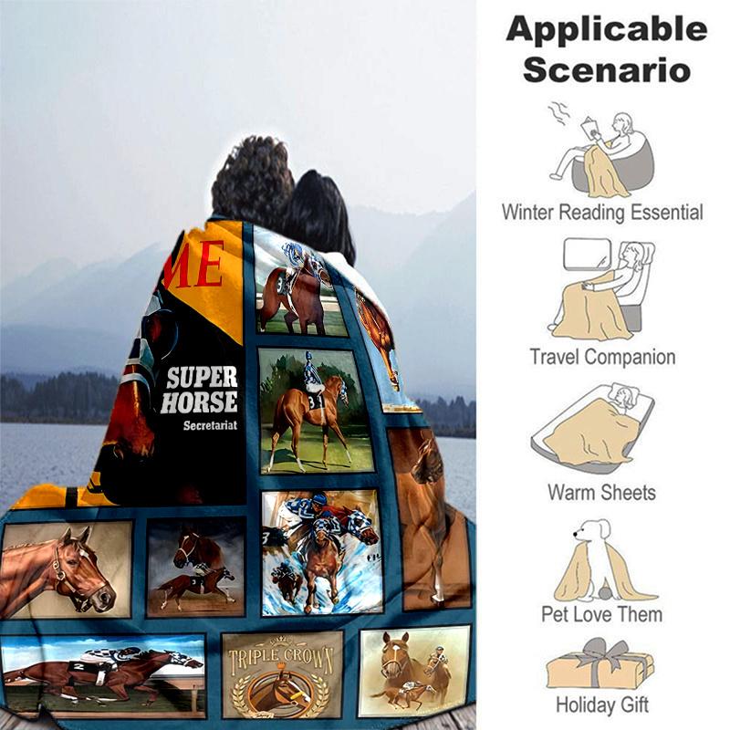 1pc Time Super Horse Secretariat Triple Crown Home Decor Blanket Perfect for Couch, Bed, Travel .W014