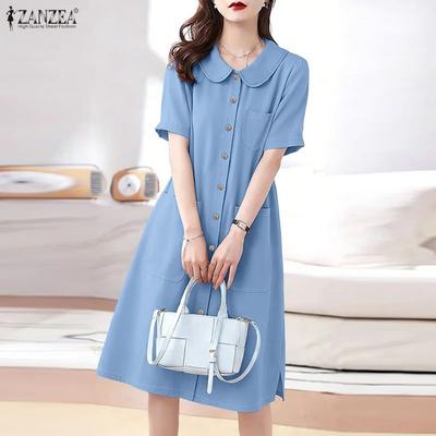 Women Casual Doll Collar Summer Short Sleeve Dress