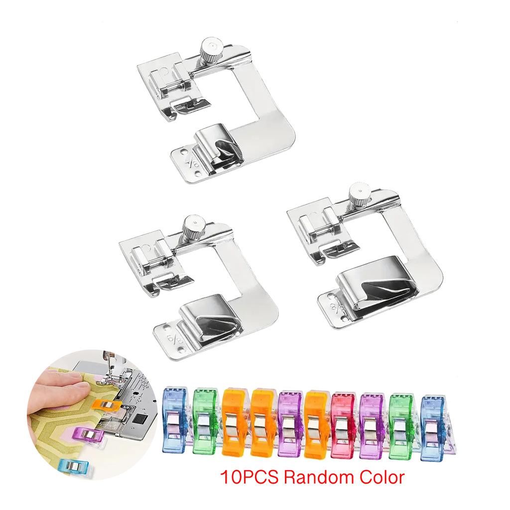 Narrow/Wide Rolled Hem Presser Foot Hemming Foot Kit With Sewing Clips 4/8'', 6/8'', 8/8'' Sewing Rolled Hemmer Presser Foot