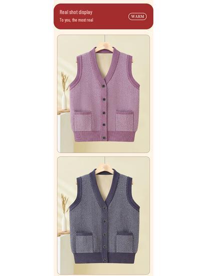 Grandma's Plus Velvet Knit Vest: Cozy Shawl for Middle-Aged and Elderly Women in Spring, Autumn, and Winter