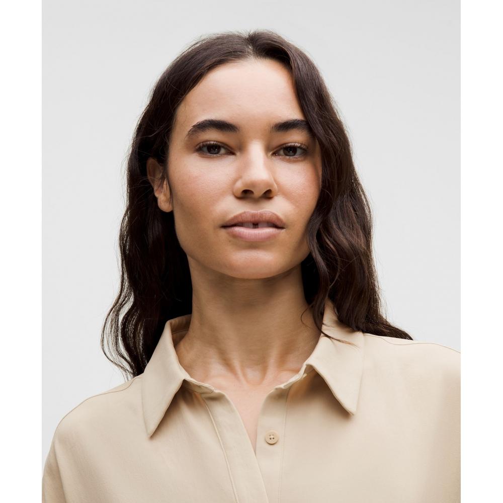 Lululemon Long Button Front Shirt Mojave Tan